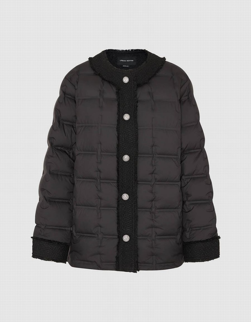 Chaquetas De Plumas Urban Revivo Crew Neck Mujer Negros | RBN1720HE