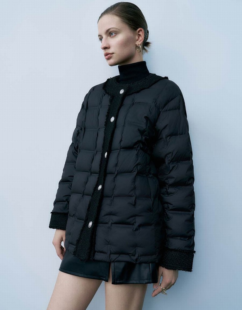 Chaquetas De Plumas Urban Revivo Crew Neck Mujer Negros | RBN1720HE