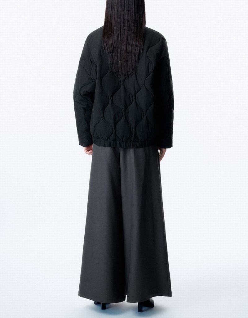 Chaquetas De Plumas Urban Revivo Drop Shoulder Sleeve V-Neck Mujer Negros | CVQ738TV