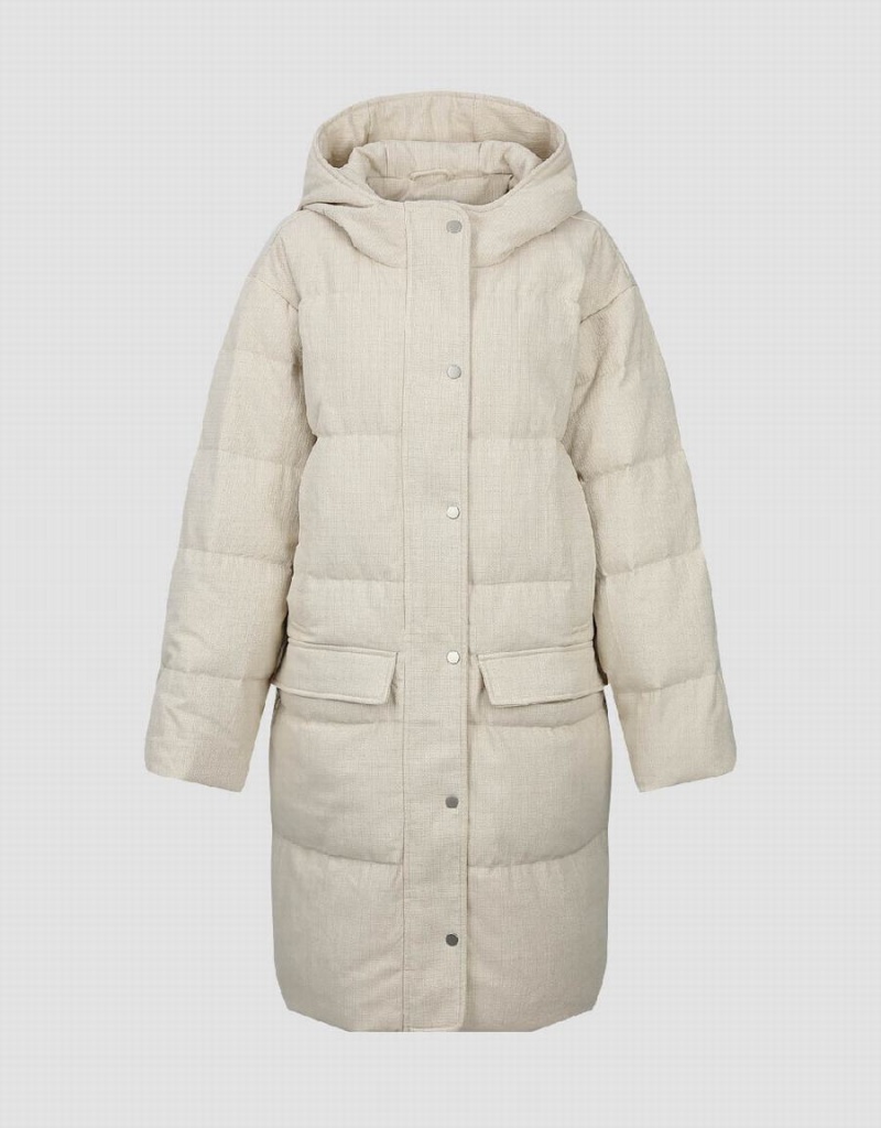 Chaquetas De Plumas Urban Revivo Drop Shoulder Sleeve Encapuchado Mujer Blancos | MLI5264FV