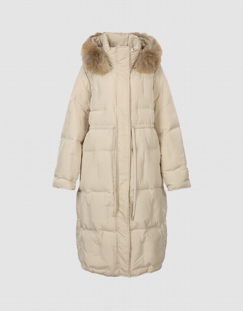 Chaquetas De Plumas Urban Revivo Gathered Cintura Encapuchado Mujer Kaki | MBV7586VV