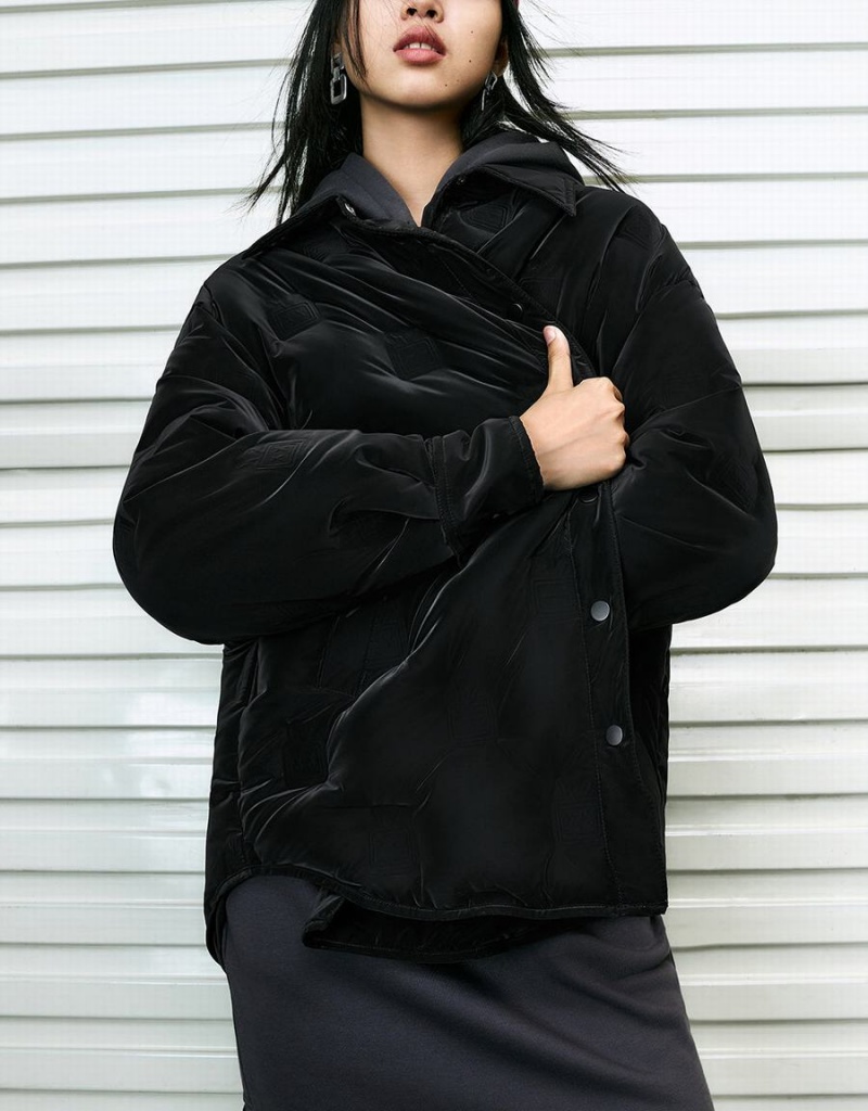 Chaquetas De Plumas Urban Revivo Pressed Button Mujer Negros | KCT146GP