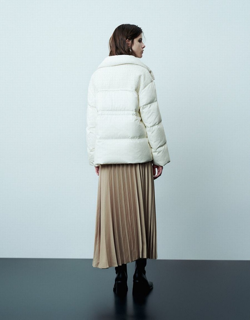 Chaquetas De Plumas Urban Revivo Stand Collar Directo Mujer Blancos | FXK3754YN