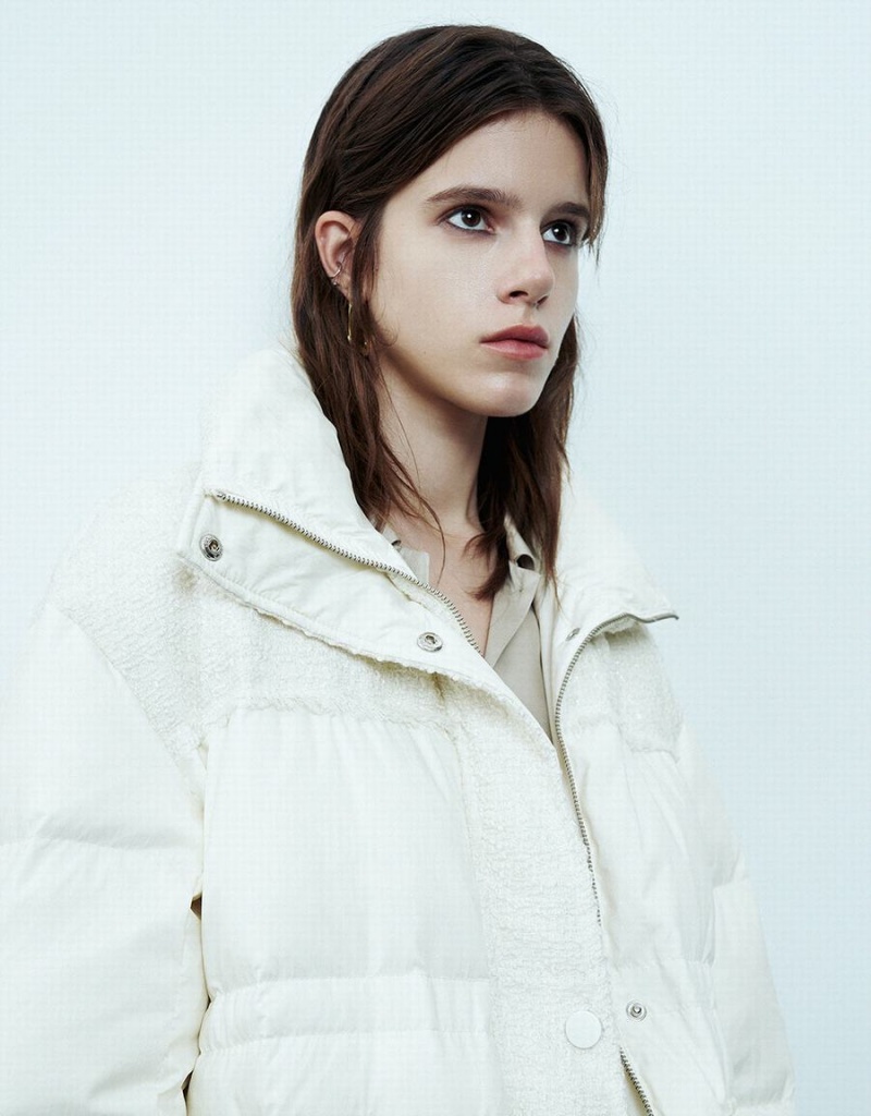 Chaquetas De Plumas Urban Revivo Stand Collar Directo Mujer Blancos | FXK3754YN