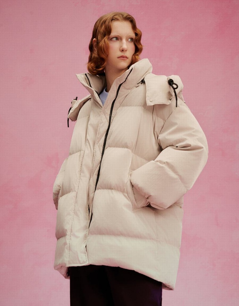 Chaquetas De Plumas Urban Revivo Stand Collar Mujer Blancos | VOS2710ID