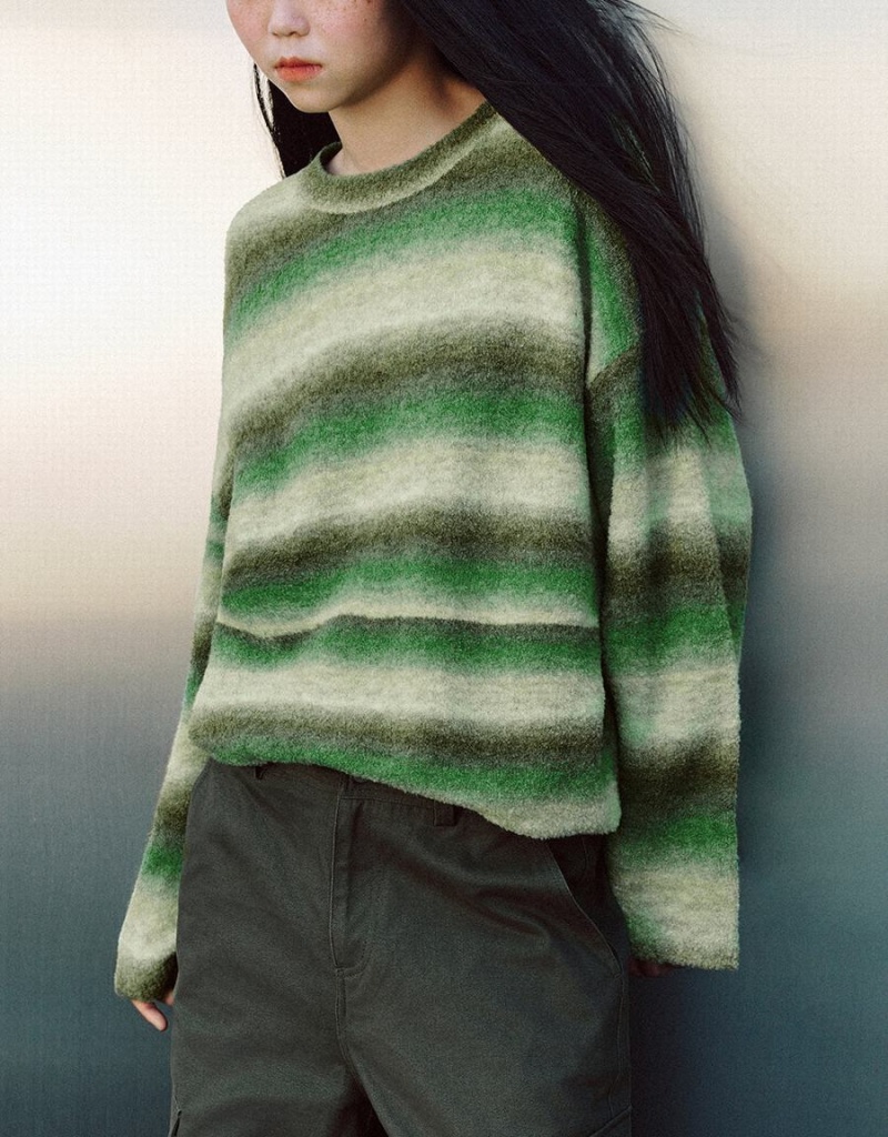 Cárdigan Urban Revivo A Rayas Crew Neck De Punto Mujer Verdes | CYR259AS