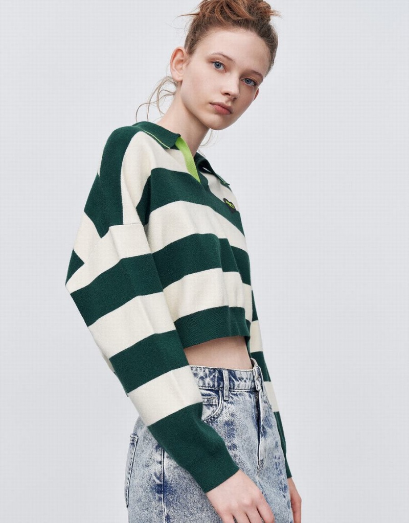 Cárdigan Urban Revivo A Rayas Lapel De Punto Mujer Verdes | ZGC602DW
