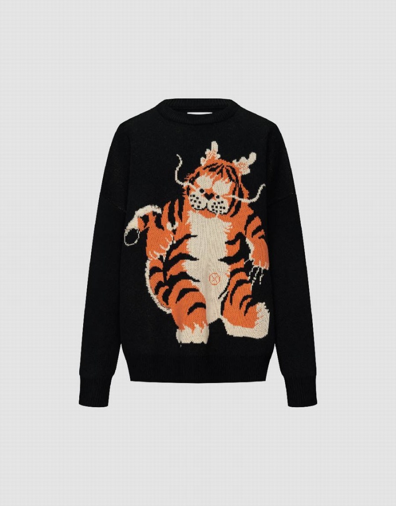 Cárdigan Urban Revivo Animal Embroidered De Punto Hombre Negros | GRZ8272JB