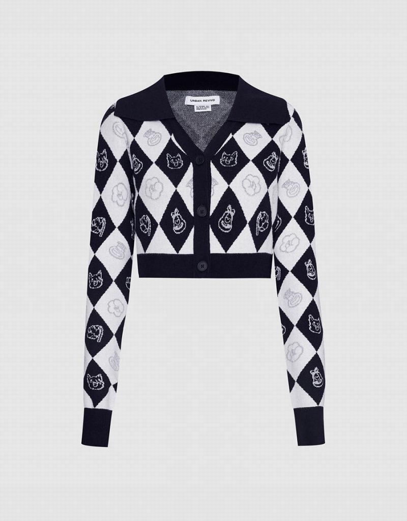 Cárdigan Urban Revivo Argyle Contrast Collar Button Up Mujer Grises | PGP1278NN