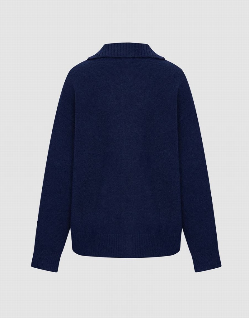 Cárdigan Urban Revivo Argyle Patched Pocket Button Up Mujer Azules | SJT7667HO
