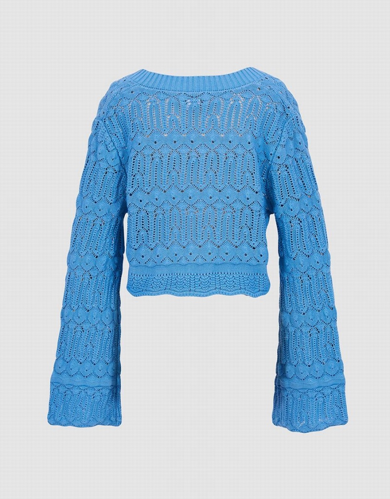 Cárdigan Urban Revivo Bell Sleeve Pointelle Knit Top Mujer Azules | DKE7674EK