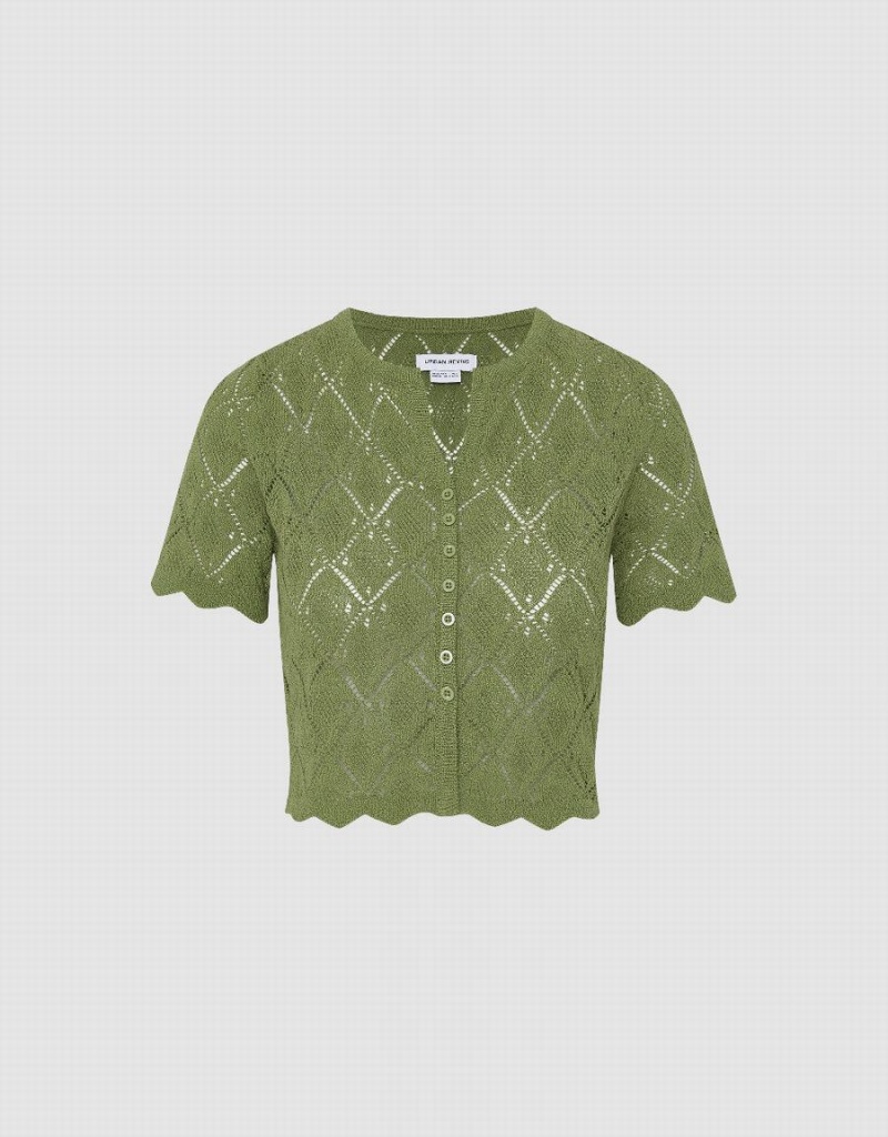 Cárdigan Urban Revivo Button Up Crew Neck De Punto Mujer Verdes | FMP3771NX