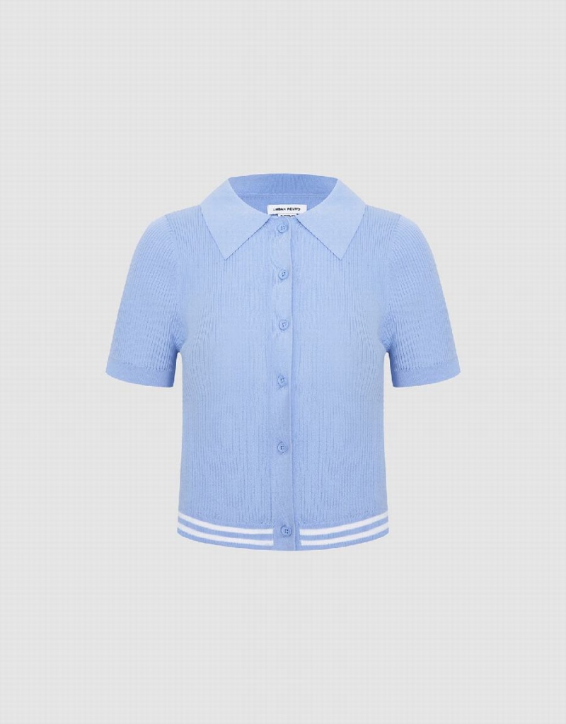Cárdigan Urban Revivo Button Up Rib De Punto Mujer Azules | KDX2677TS