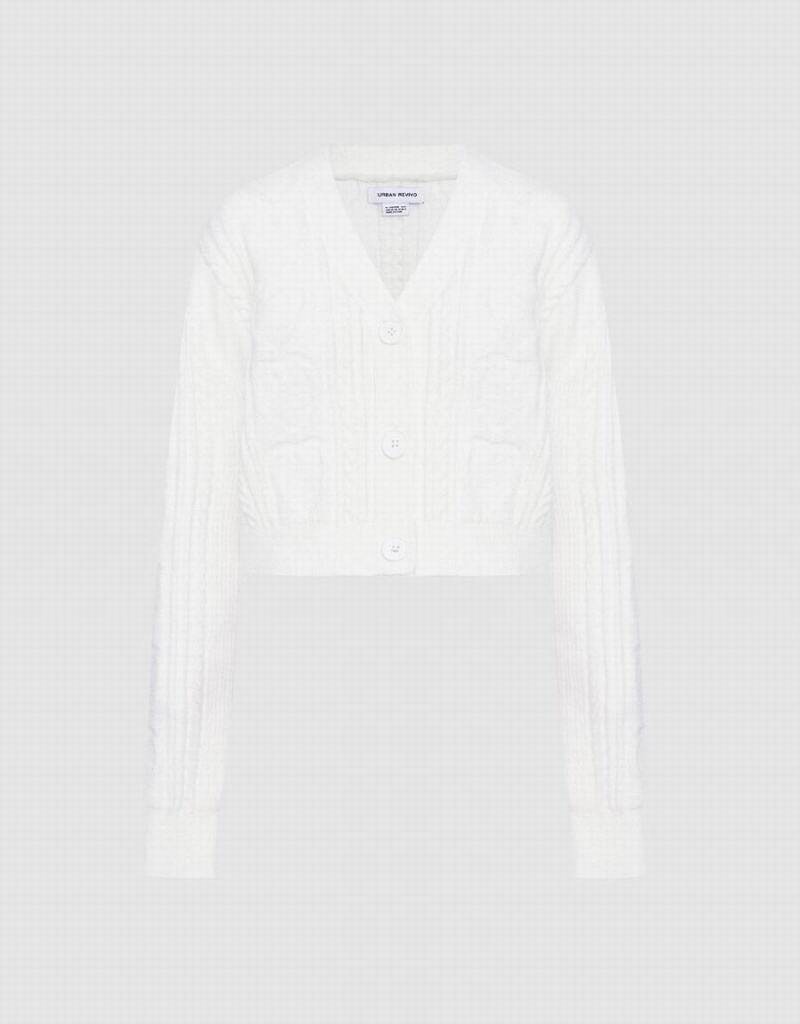Cárdigan Urban Revivo Cable Knit Button Up Mujer Blancos | XNH6152IT
