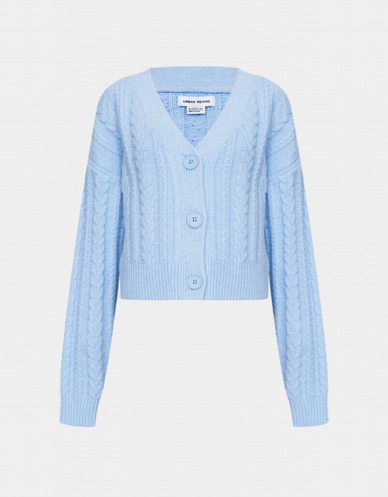 Cárdigan Urban Revivo Cable Knit Button Up Mujer Azules | GPW9571JX