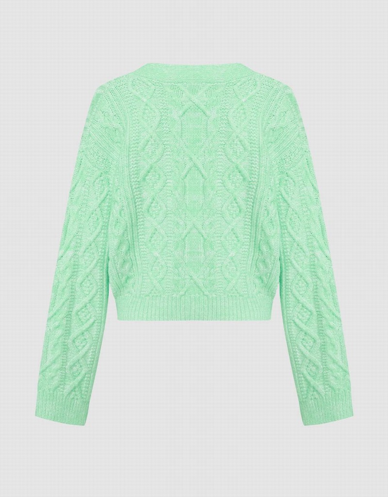Cárdigan Urban Revivo Cable Knit V Neck Button Up Mujer Verdes | WZL4840MF