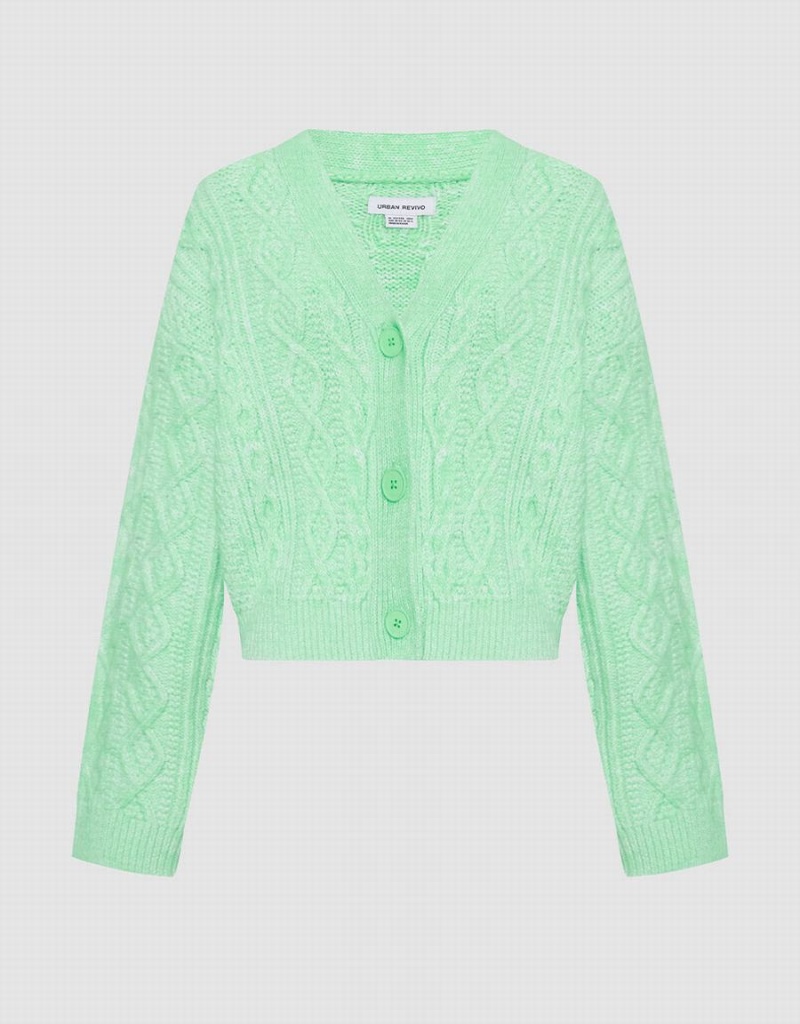 Cárdigan Urban Revivo Cable Knit V Neck Button Up Mujer Verdes | WZL4840MF