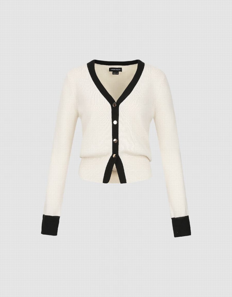 Cárdigan Urban Revivo Cashmere V-Neck De Punto Mujer Blancos | JIN8695OX
