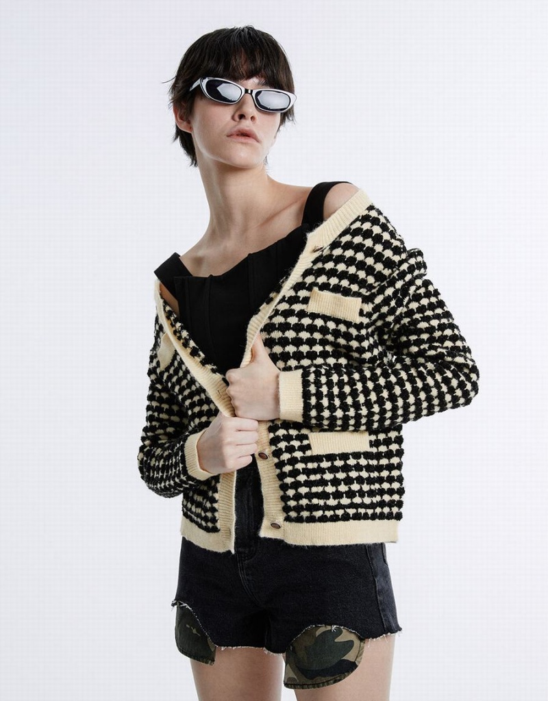 Cárdigan Urban Revivo Checkered Mujer Blancos | KBJ3695XR