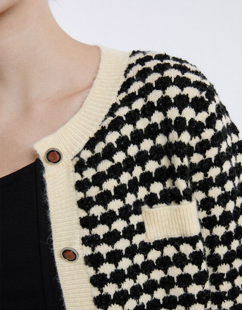Cárdigan Urban Revivo Checkered Mujer Blancos | KBJ3695XR