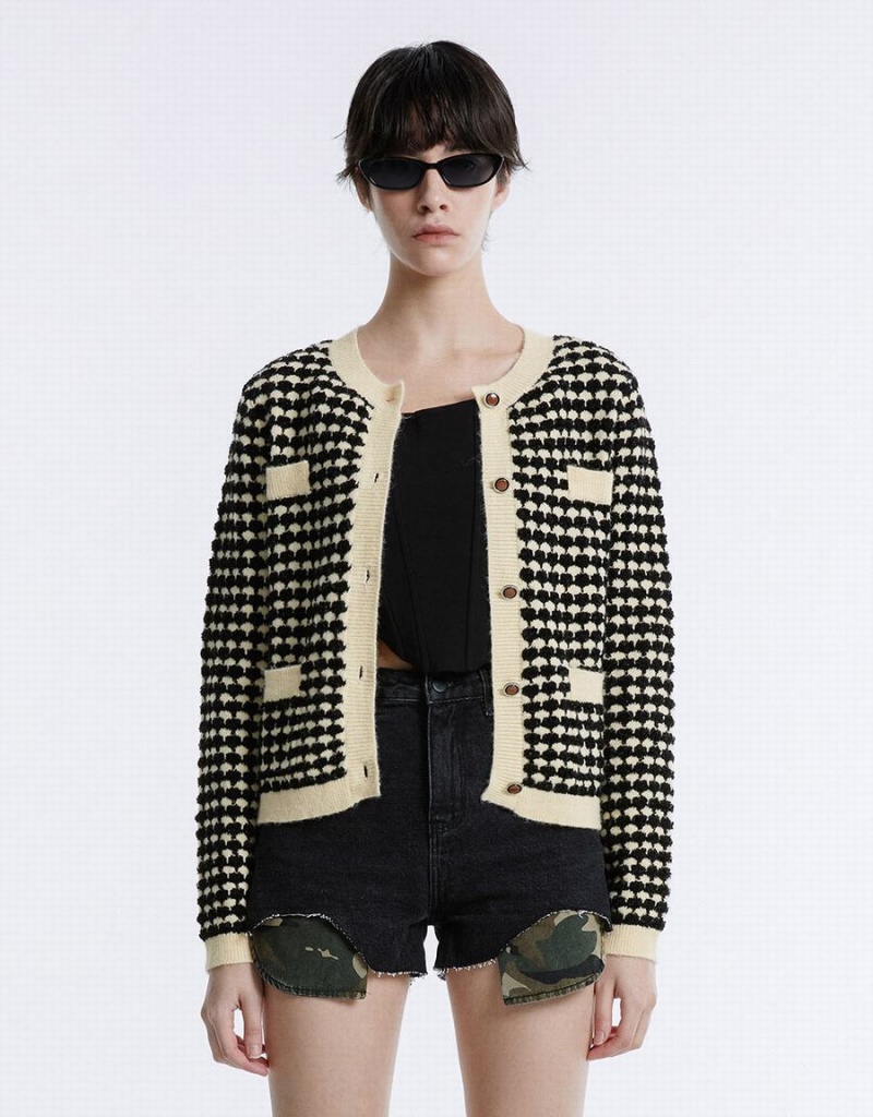 Cárdigan Urban Revivo Checkered Mujer Blancos | KBJ3695XR