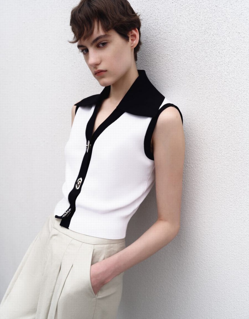 Cárdigan Urban Revivo Contrast Lapel De Punto Mujer Blancos | SWK235SM