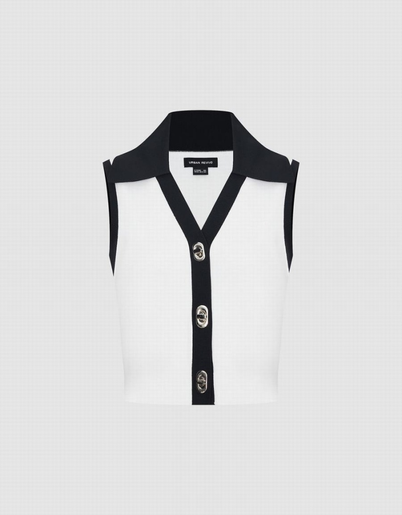 Cárdigan Urban Revivo Contrast Lapel De Punto Mujer Blancos | SWK235SM