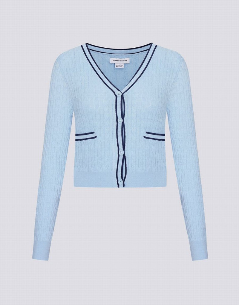 Cárdigan Urban Revivo Contrast Trim Fitted Mujer Azules | SVL6728AE