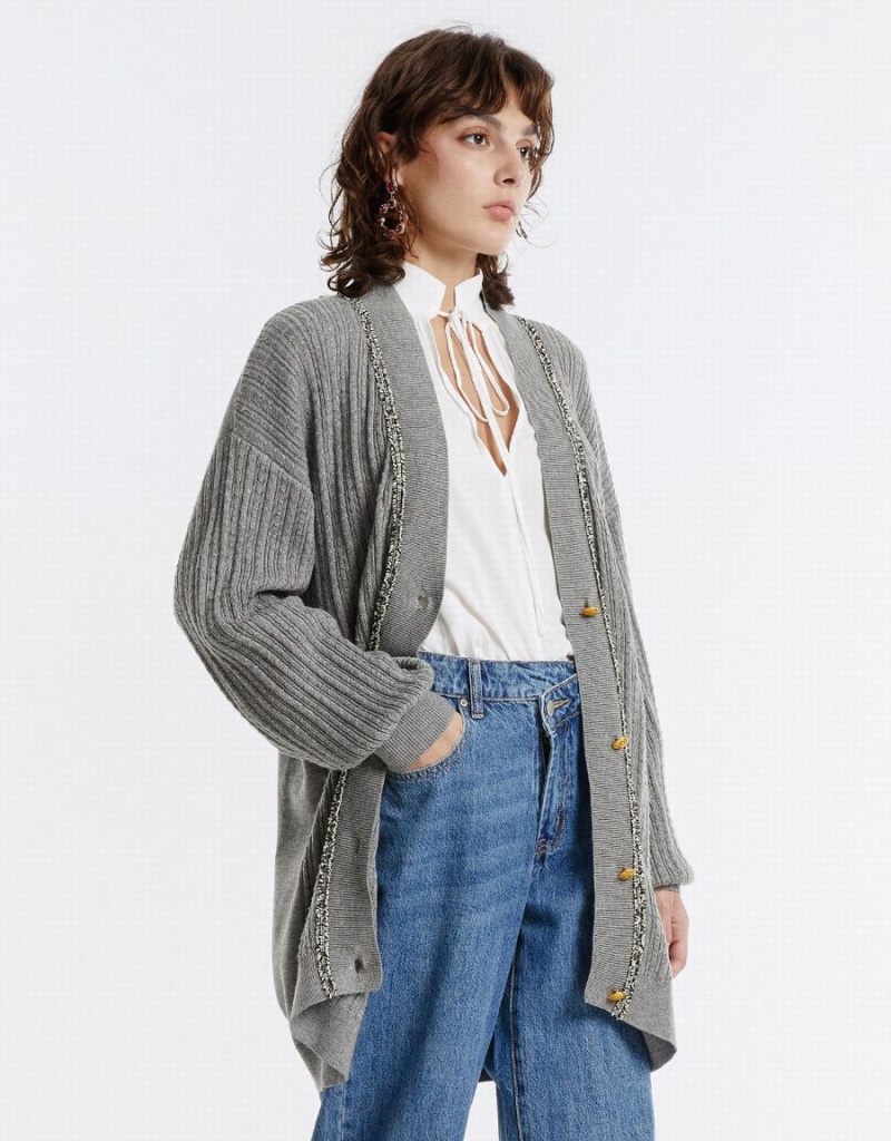 Cárdigan Urban Revivo Contrast Trim Mujer Grises Claro | WJG352TA