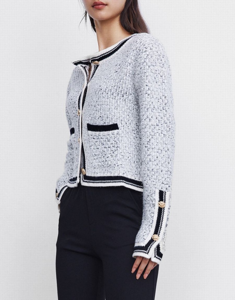 Cárdigan Urban Revivo Contrast Trim Tweed Button Front Mujer Grises | RDC3768RY