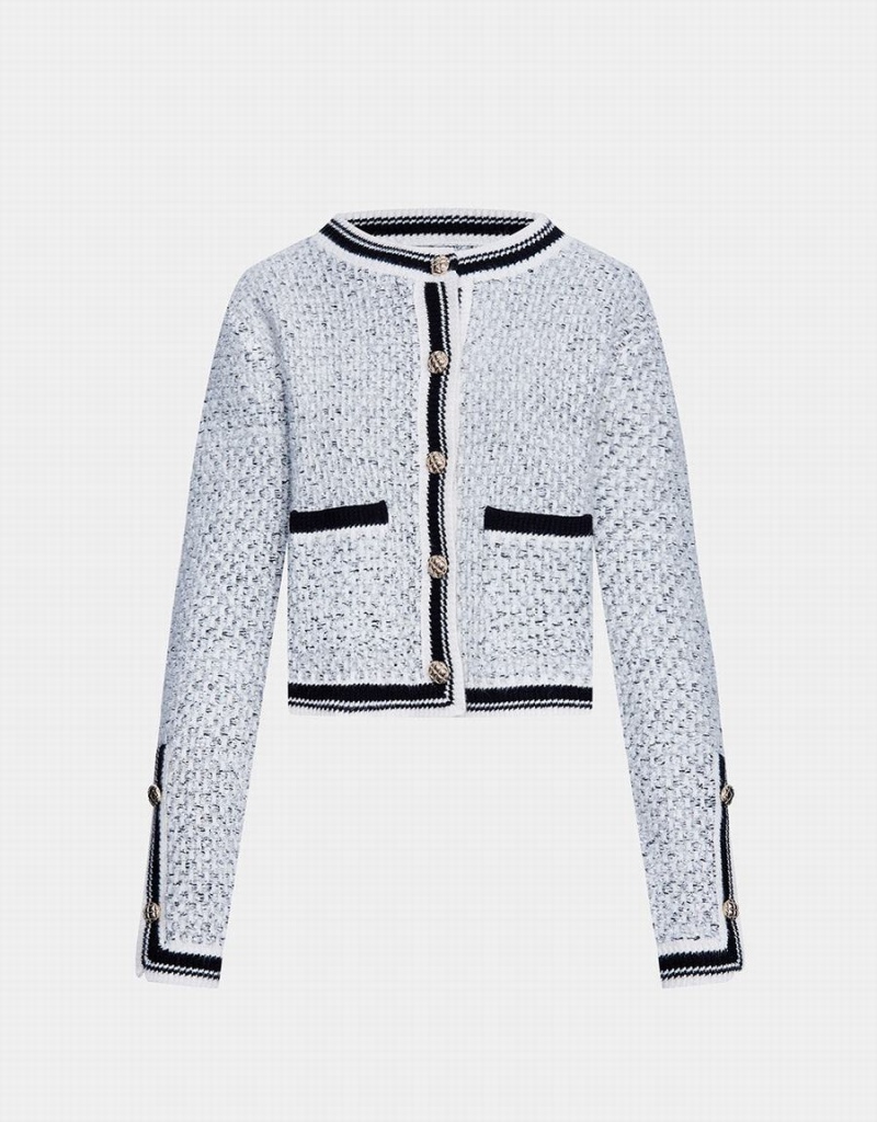 Cárdigan Urban Revivo Contrast Trim Tweed Button Front Mujer Grises | RDC3768RY