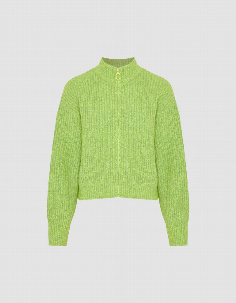 Cárdigan Urban Revivo Cremallera Front Crew Neck De Punto Mujer Verdes | SRO932LW