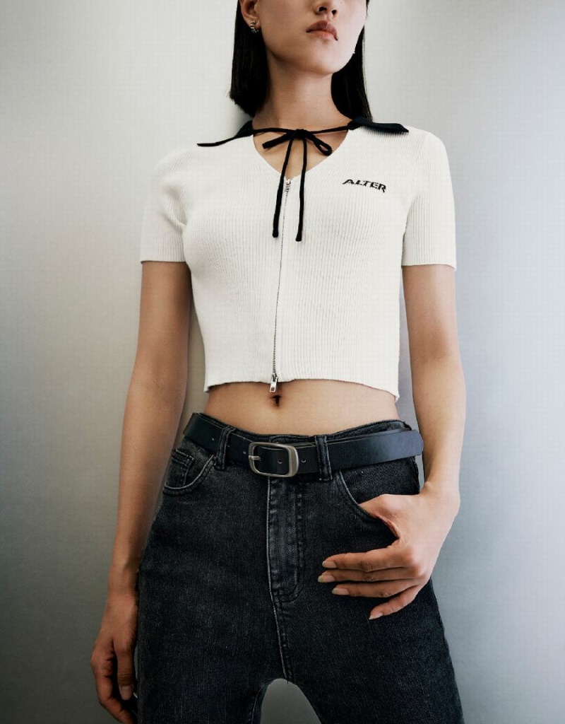 Cárdigan Urban Revivo Cremallera Front De Punto Mujer Blancos | GWA1173KD