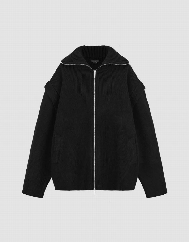 Cárdigan Urban Revivo Cremallera Front De Punto Mujer Negros | ZFE4443OE