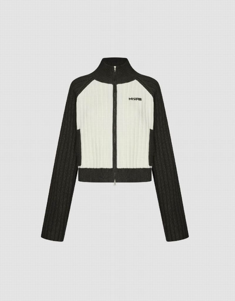 Cárdigan Urban Revivo Cremallera Front Raglan Sleeve De Punto Mujer Blancos Grises | GNO3928BO