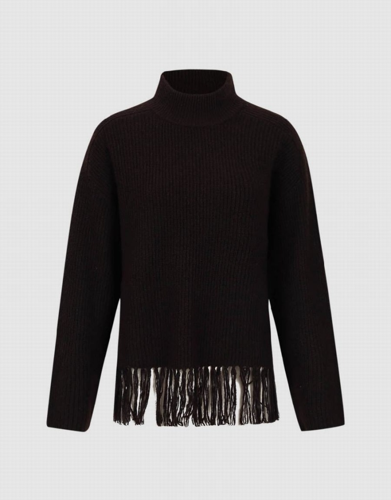 Cárdigan Urban Revivo Crew Neck De Punto With Tassel Mujer Marrom Oscuro | YUZ7468HO