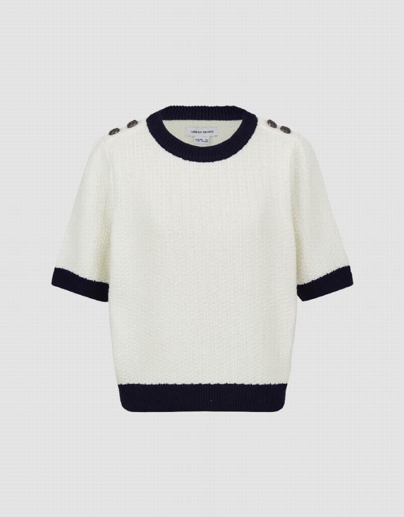 Cárdigan Urban Revivo Crew Neck De Punto Mujer Blancos | WXL7751UO