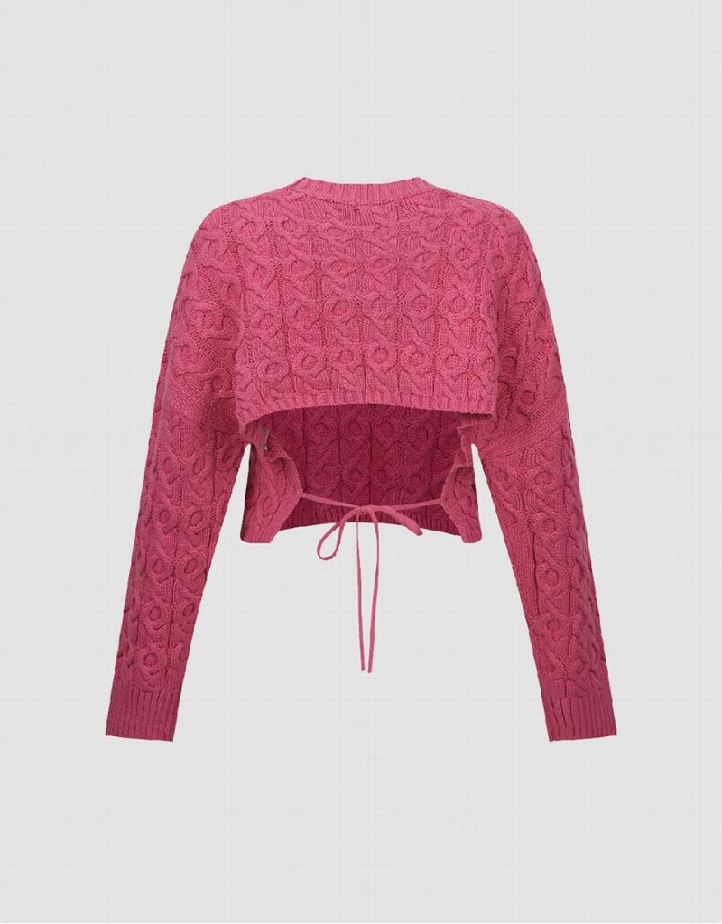 Cárdigan Urban Revivo Crew Neck De Punto Mujer Rosas Rojos | RSC9564ZD