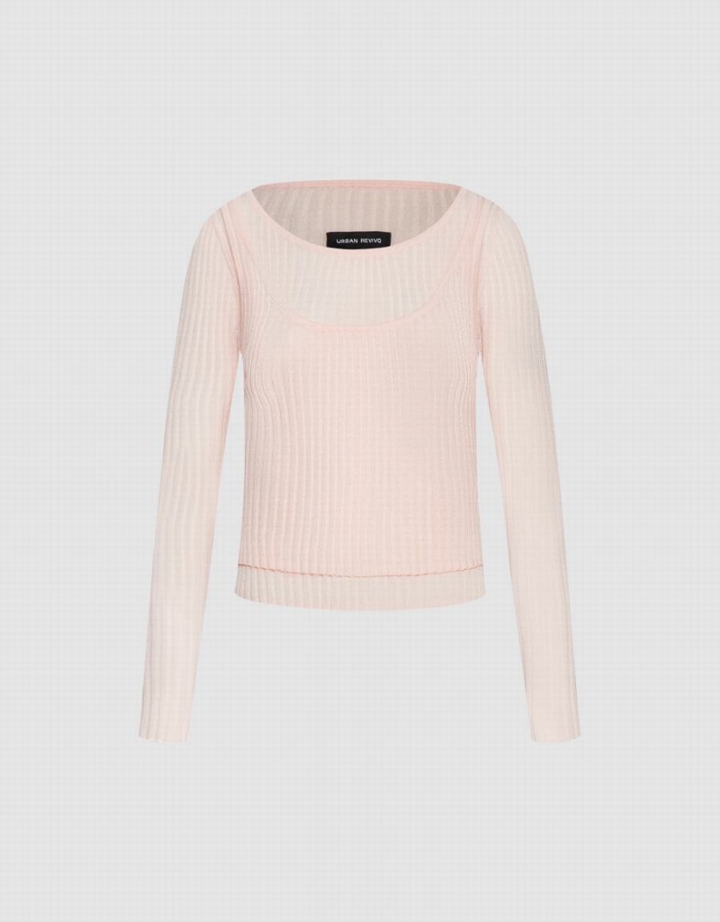 Cárdigan Urban Revivo Crew Neck De Punto Mujer Rosas | ASY7825CP