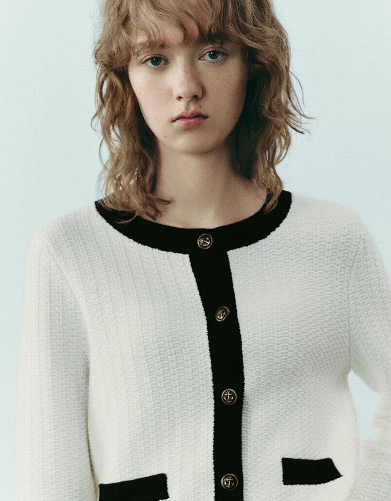 Cárdigan Urban Revivo Crew Neck De Punto Mujer Blancos | EZR5743JC