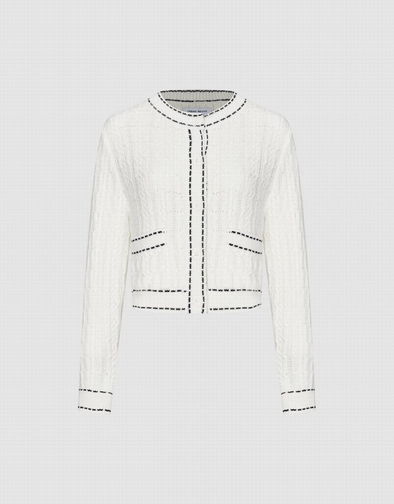 Cárdigan Urban Revivo Crew Neck De Punto Mujer Blancos | QUH6091NM
