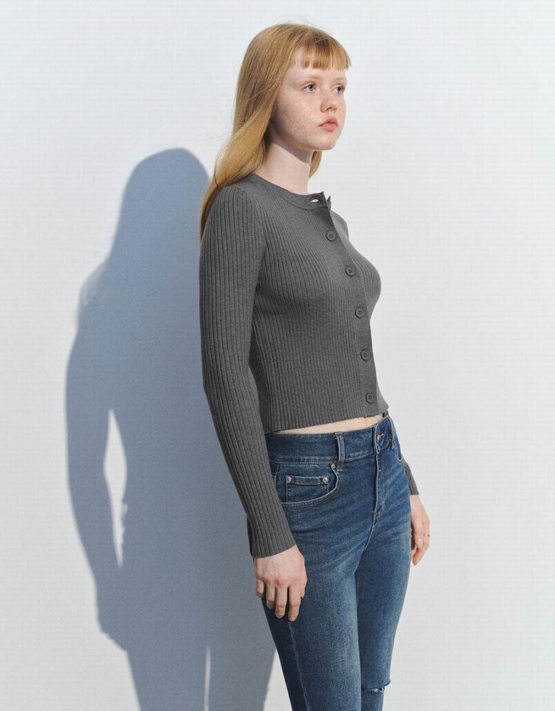 Cárdigan Urban Revivo Crew Neck De Punto Mujer Grises | UXR439JF