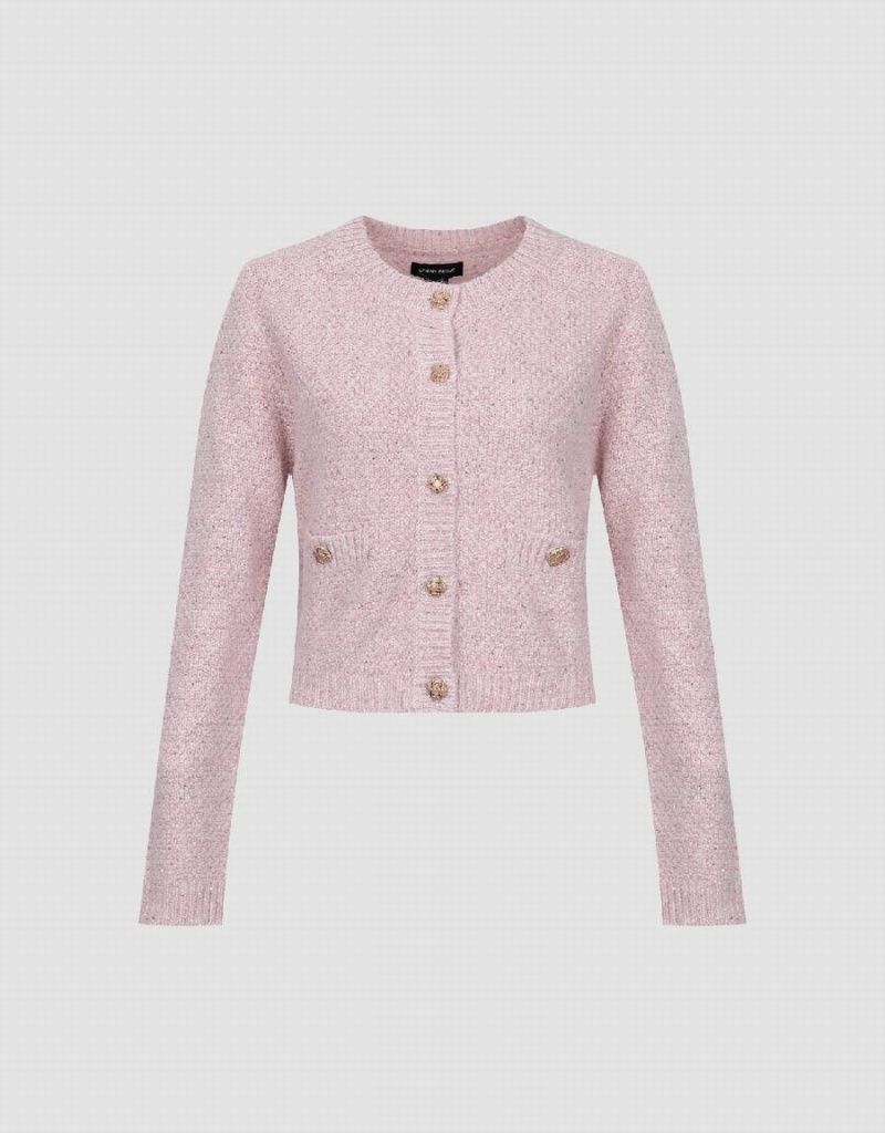 Cárdigan Urban Revivo Crew Neck De Punto With Fake Pockets Mujer Rosas | TID9960LT