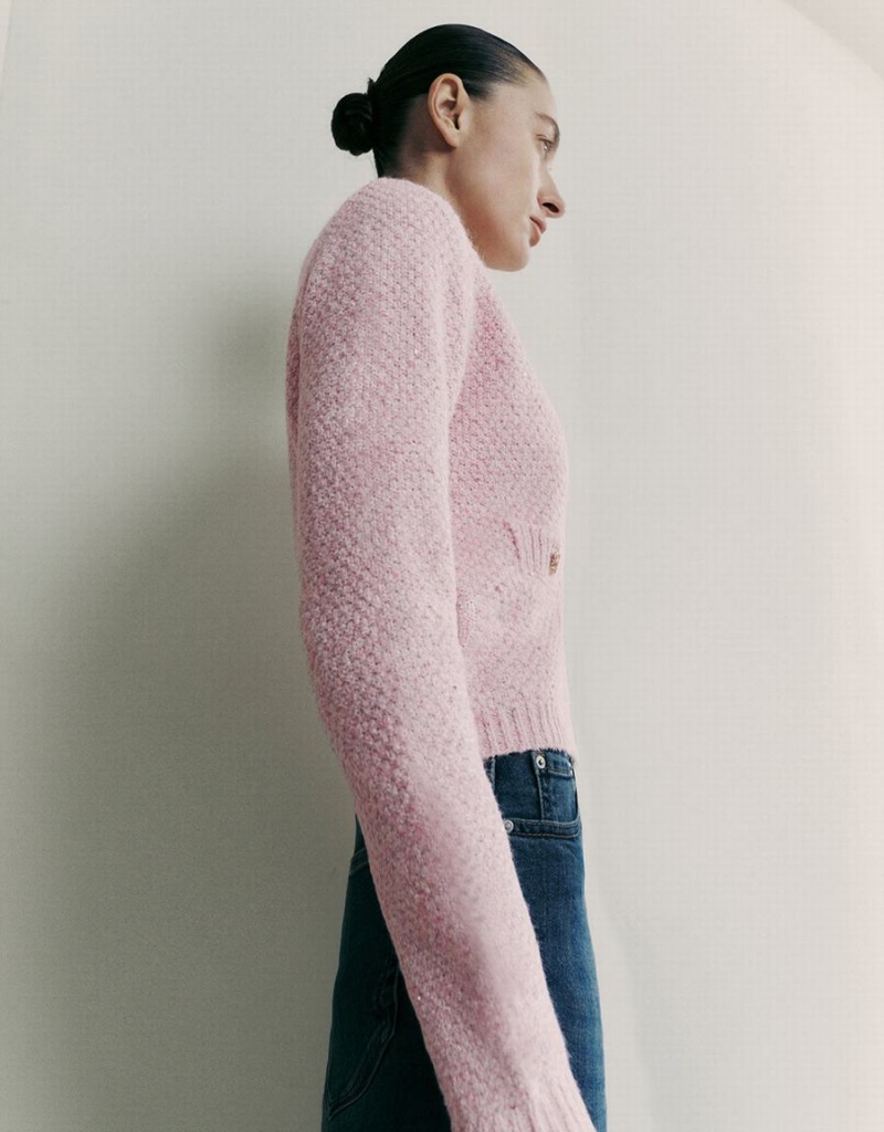 Cárdigan Urban Revivo Crew Neck De Punto With Fake Pockets Mujer Rosas | TID9960LT