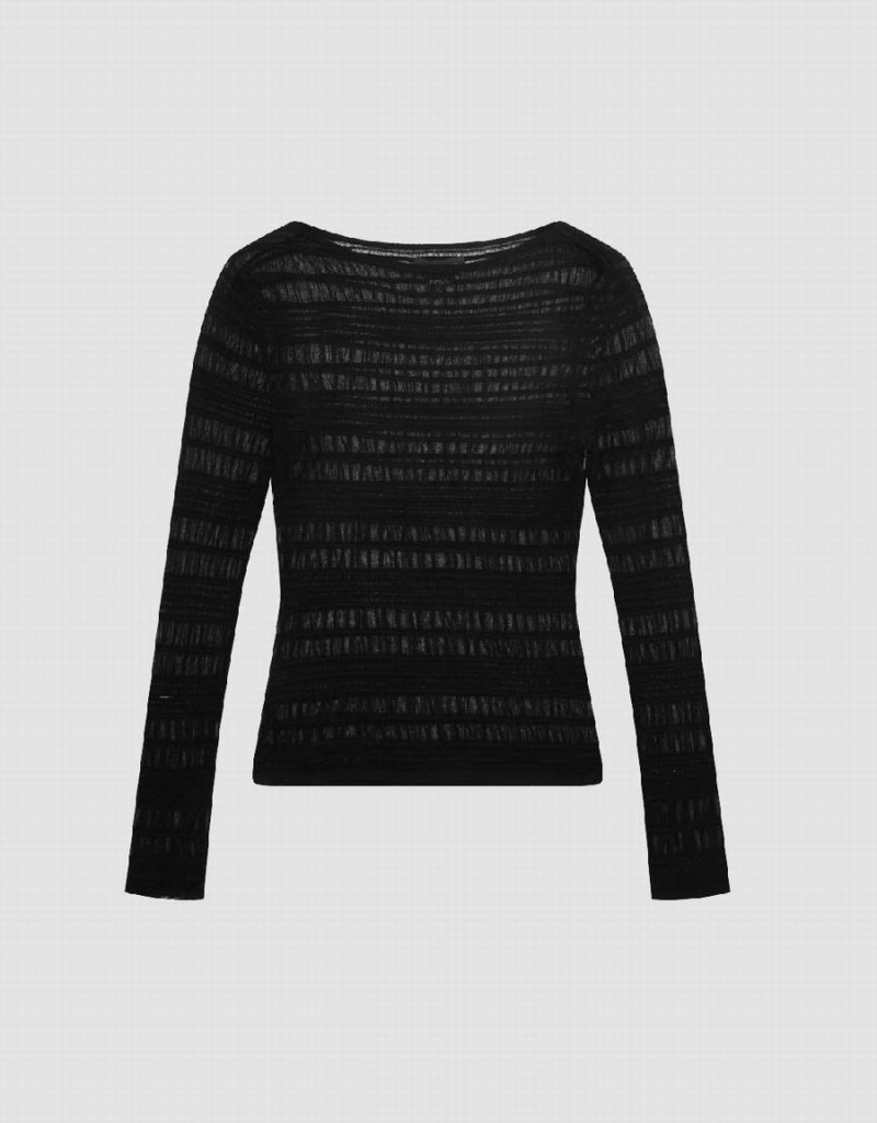Cárdigan Urban Revivo Crew Neck Flaco De Punto Mujer Negros | ENA963NM