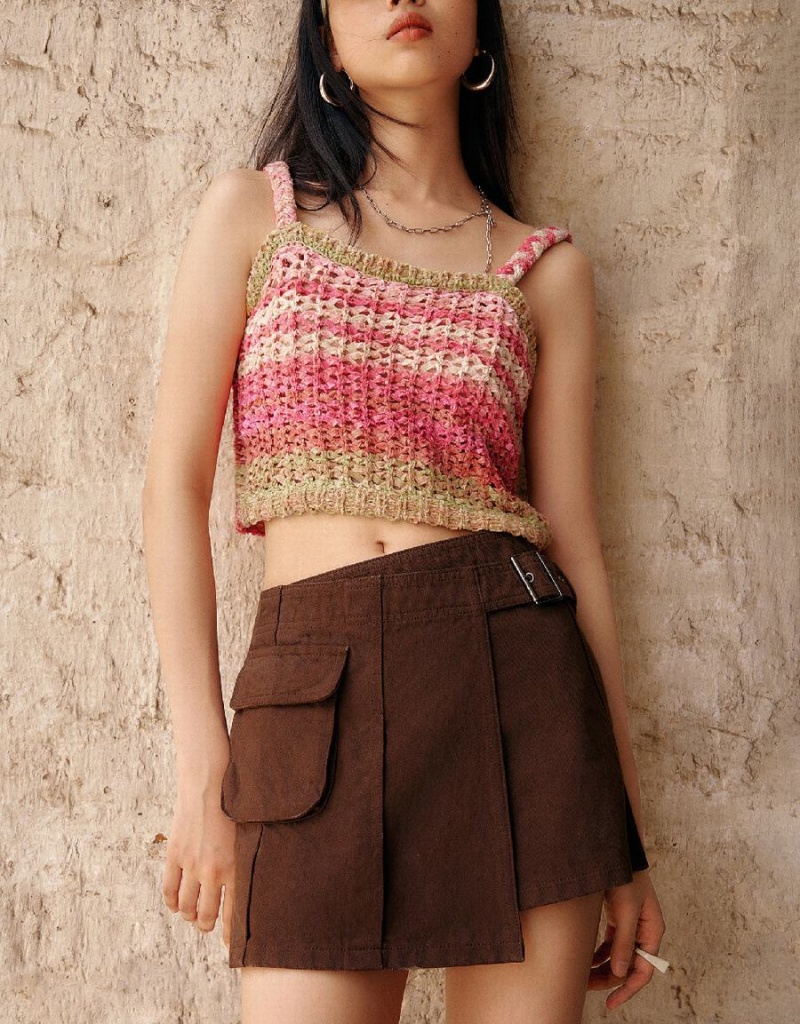 Cárdigan Urban Revivo Crochet A Rayas De Punto Cami Top Mujer Multicolor | ZTY1150DE