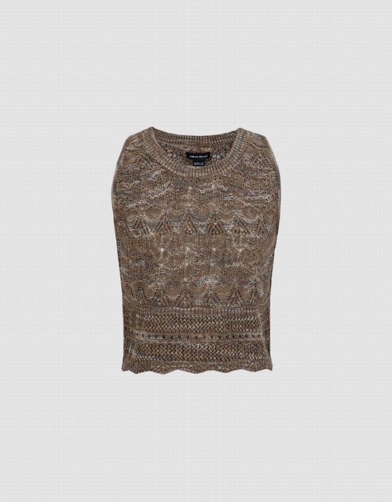 Cárdigan Urban Revivo Crochet Crew Neck De Punto Mujer Verdes | KAD6882EZ