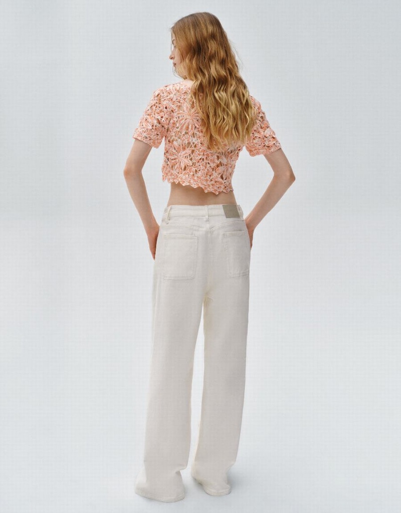 Cárdigan Urban Revivo Crochet V-Neck De Punto Mujer Rosas | OAC97100EY