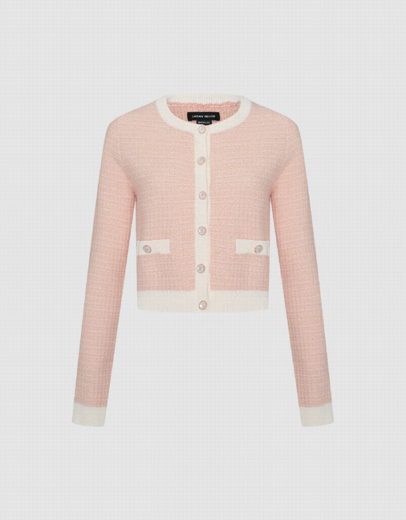 Cárdigan Urban Revivo De Punto With Faux Pearl Buttons Mujer Rosas | ULK1564JJ
