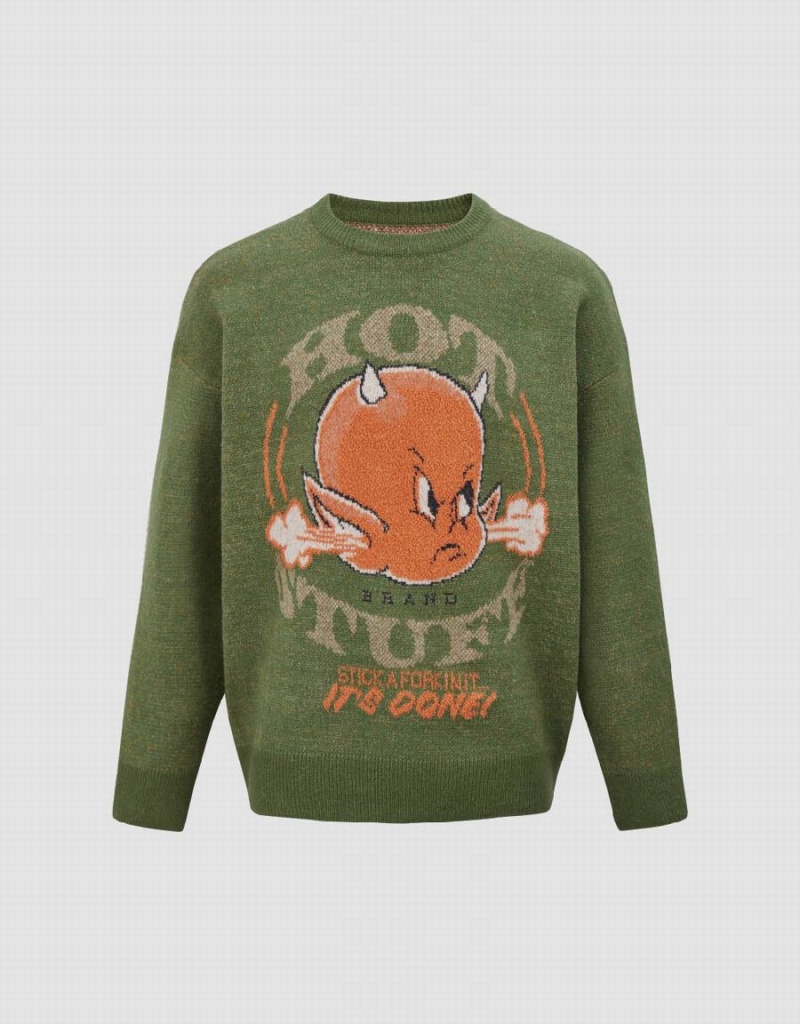 Cárdigan Urban Revivo Drop Shoulder Sleeve Crew Neck De Punto Hombre Verdes | BHP7325FW